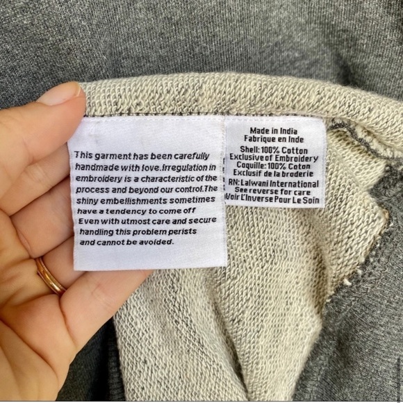 Hemant & Nandita Anthropologie Gray Embellished Sweatshirt | Crystal-Embroidered - Picture 4 of 6